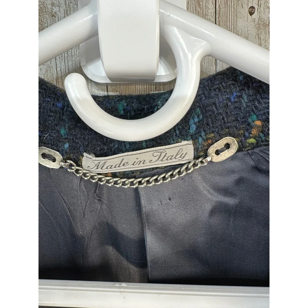 Burberrys '80's Italian Vintage 100%‎ Wool Coat Blue and Orange Plaid Size 16 - Picture 3 of 7